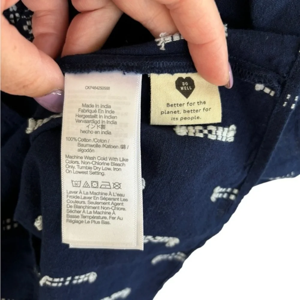 Madewell Women's‎ Jacquard Empire Top Smocked Puff Sleeves Navy Blue Size XS